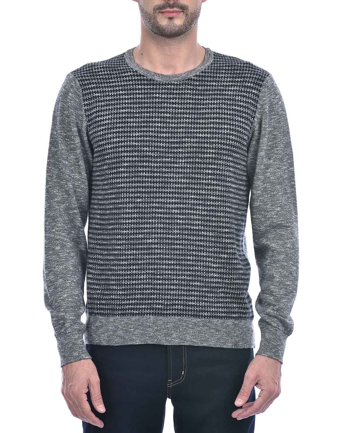 Numero Uno Men Self Design Grey Sweater